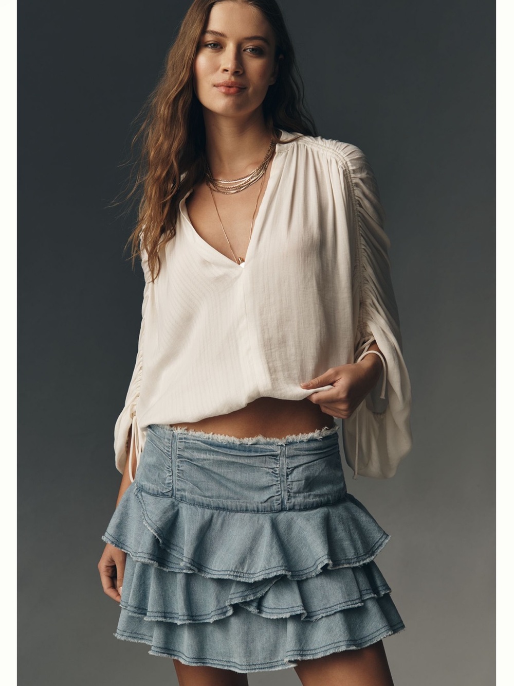 NWT Anthropologie Ruffled Denim Mini Skirt Size XL